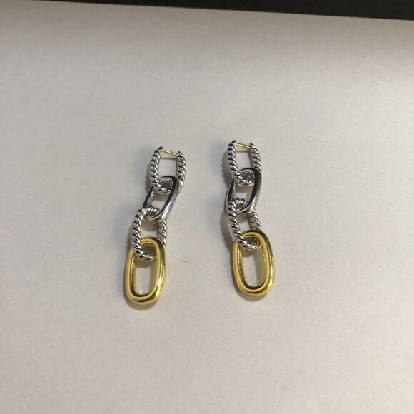💎💎Women's DAVID YURMAN Chain Drop Earrings in Sterling Silver with 18K Gold - Picture 3 of 5